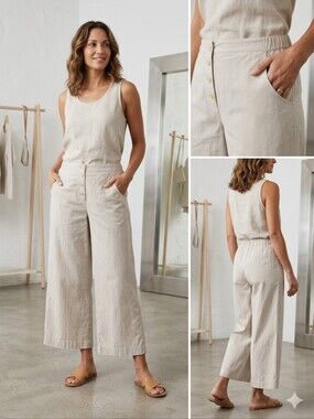 OSKA Women's Striped Cotton Culotte Trousers Wide Leg